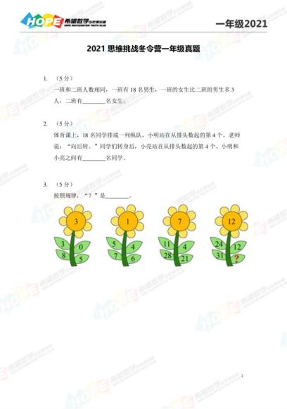 2021年希望数学（希望杯）数学竞赛冬令营线上考试题（2021年1月30-31日考试） ，网盘下载(6.43M)